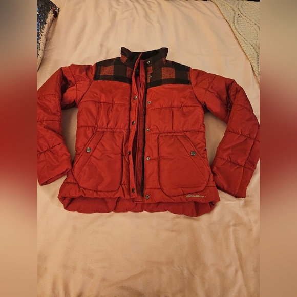 Eddie Bower Red Quilted Plaid Men Jacket Small - Picture 1 of 6